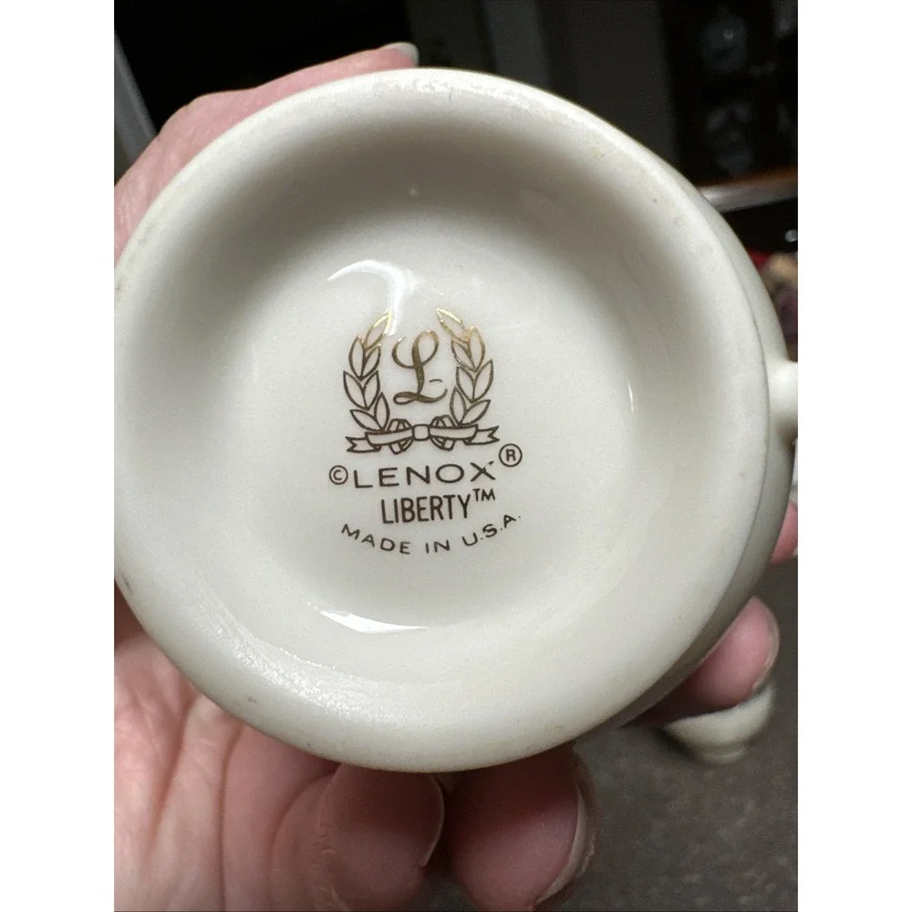 Lenox‎ Liberty Cups Set of 6 Ivory Blue Gold Trim Footed Tea Coffee USA
